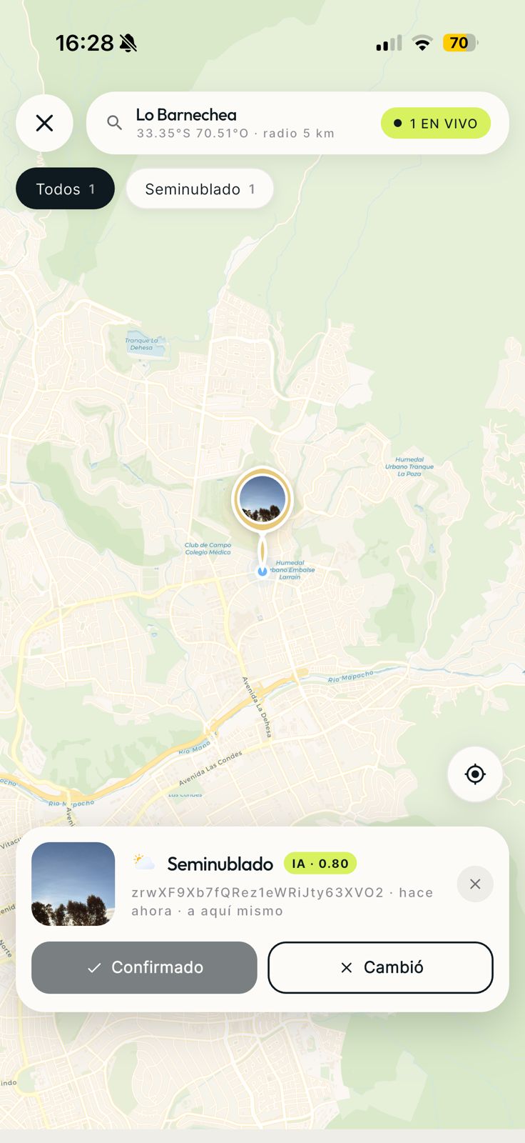 Mapa interactivo de Climap con reporte en vivo geolocalizado y confianza de la IA